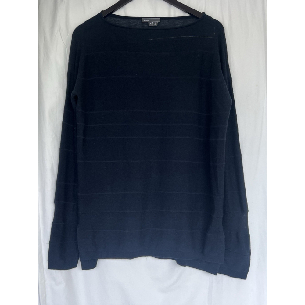 Vince Men Wool Cashmere Pinstripe Long Sleeve Navy Blue Crewneck Sweater Luxury